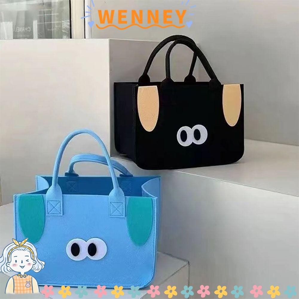 Wenny 1 ชิ้น Felt Tote กระเป๋า, กระเป๋าถือ Crossbody ถุงของขวัญกระเป๋าช้อปปิ้ง, ตาน่ารักนํากลับมาใช้ใหม่กระเป๋าสะพายความจุขนาดใหญ่