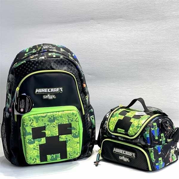 กระเป๋า smiggle smiggle Smiggle Minecraft Set Boys Play School Bag Meal Bag กระเป๋าสตางค์ Green Stress Relief Backpack Thermal Bag