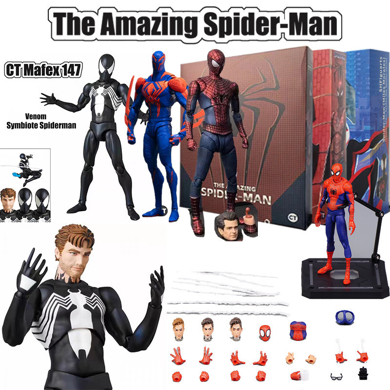 The Amazing Spider-Man Noir Action Figure ของเล ่ น CT Spiderman SHF Mafex 147 Symbiote Spider Man 2099 Articulado สะสมของขวัญ