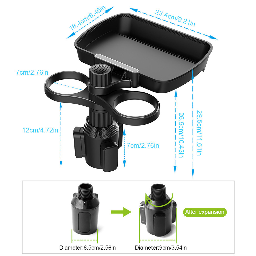 ถาดอาหารรถยนต์ ที่ใส่แก้วในรถแบบมัลติฟังก์ชั่นพร้อมถาดติดได้ 360° หมุนปรับได้ รถ ตารางถาดรับประทานอาหารสำหรับที่วางแก้ว - รูปที่ 3