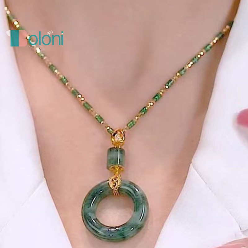 [โบโลนี] ใหม่สร้อยคอไม้ไผ่วินเทจ, จี้หยกเลียนแบบที่เบาและไม่ซ้ําใคร, วิธีโบราณสร้อยคอโทเท็มดวงอาทิตย์, โซ่คอดอกไม้ใ