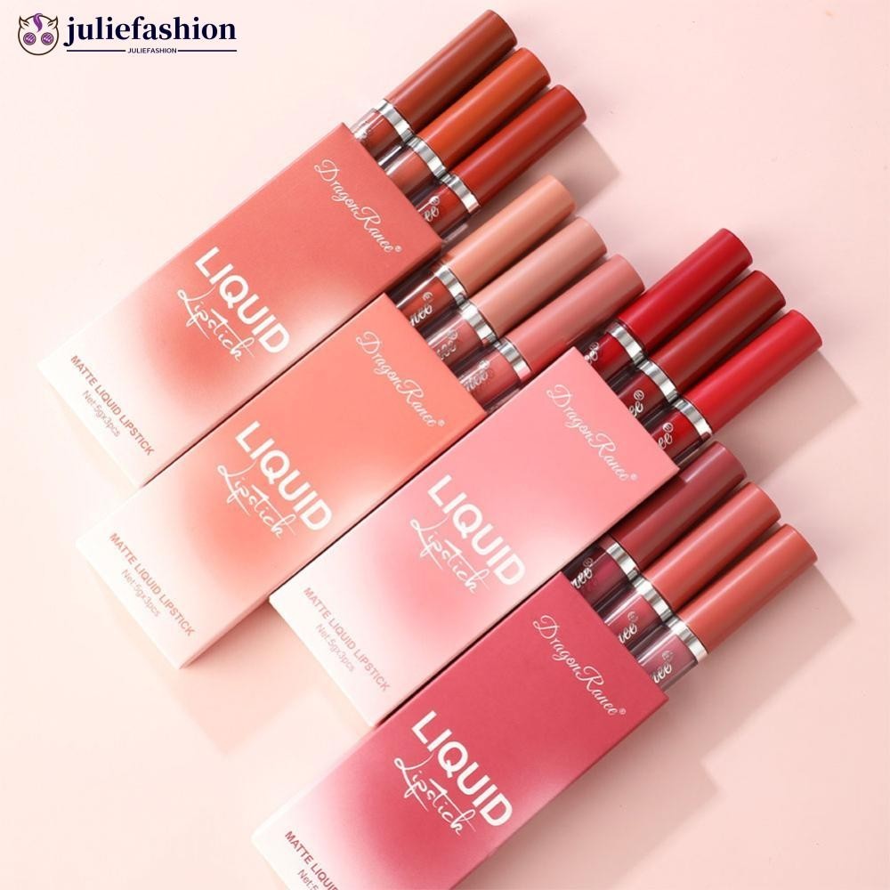 Juliefashion 3 ชิ้น/เซ็ต Matte Lip Glaze ลิปสติกกํามะหยี่กันน้ํา Non-fading Long Lasting Lip Gloss Lip แต่งหน้าเครื่องสําอาง V5Z9