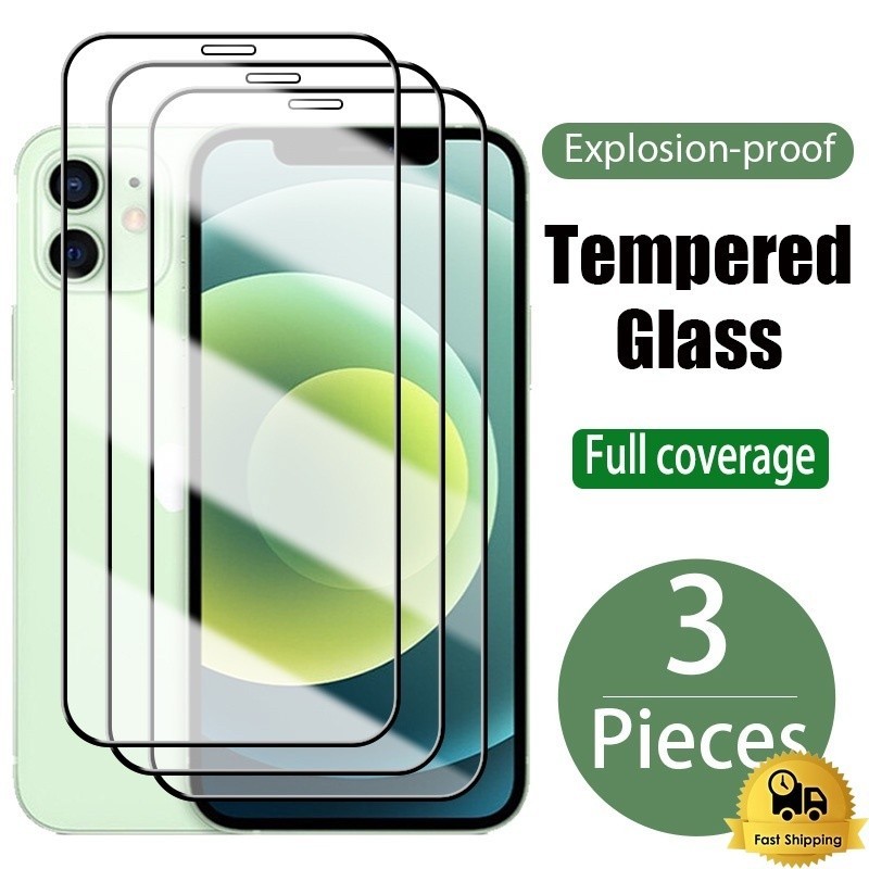 3pcs กระจกนิรภัยสําหรับ Iphone 11 12 13 14 15 Pro Max 6 7 8 Plus XR XS Max SE ป้องกันหน้าจอฟิล์ม GHC5