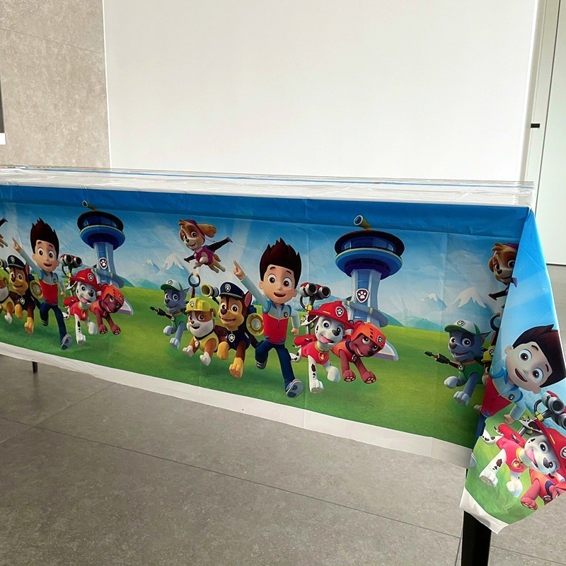 Paw Patrol ผ้าคลุมโต๊ะผ้าปูโต๊ะพลาสติกแบบใช้แล้วทิ้ง 180*108 ซม. ตกแต่งงานปาร์ตี้