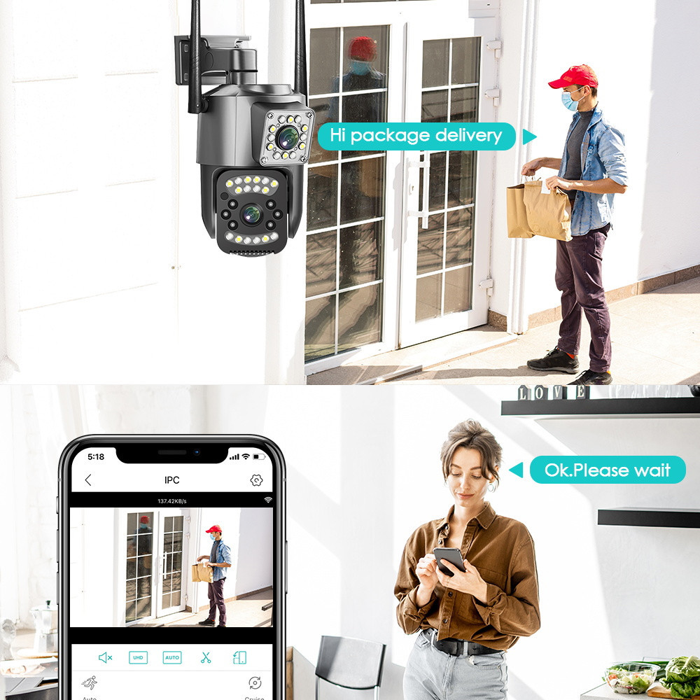 V380 PRO 4K หน้าจอคู่ 2กล้อง ดูพร้อมกันได้ 4Gกล้องวงจรปิด ไร้สาย wifi  สามารถใส่ซิมการ์ดได้ กลางคืนภาพสี การโทรแบบสองทาง