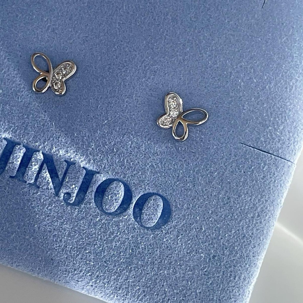 Jinjoo รหัส A70 ต่างหูผีเสื้อ รุ่น Enchanted Butterfly Earrings สวยงาม (แป้นทับเงินแท้925+จุกยาง)