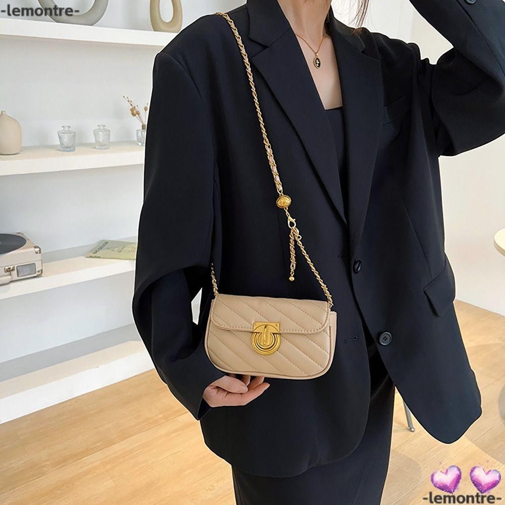 Lemontre กระเป๋าสะพายไหล่ สะพายข้าง ใต้วงแขน หนัง PU ขนาดใหญ่ จุของได้เยอะ แต่งสายโซ่คล้อง สําหรับผู้หญิง