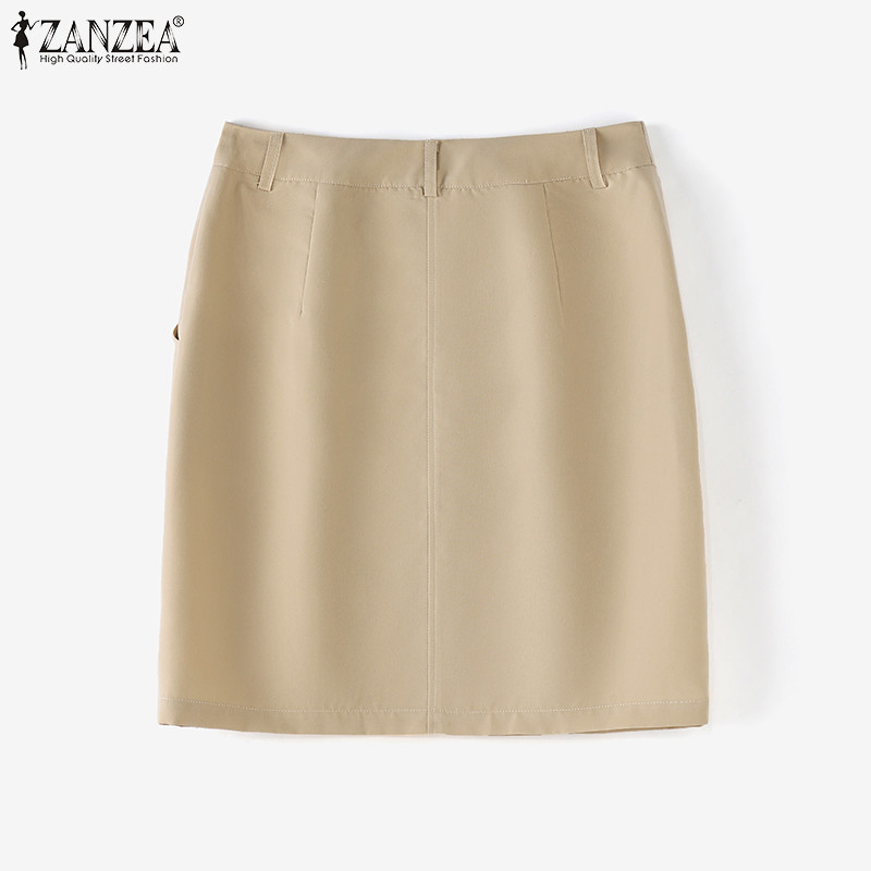 Zanzea ผู ้ หญิงวินเทจแฟชั ่ นกระเป ๋ าด ้ านข ้ างซิปสีทึบ Overskirts — صورة 8