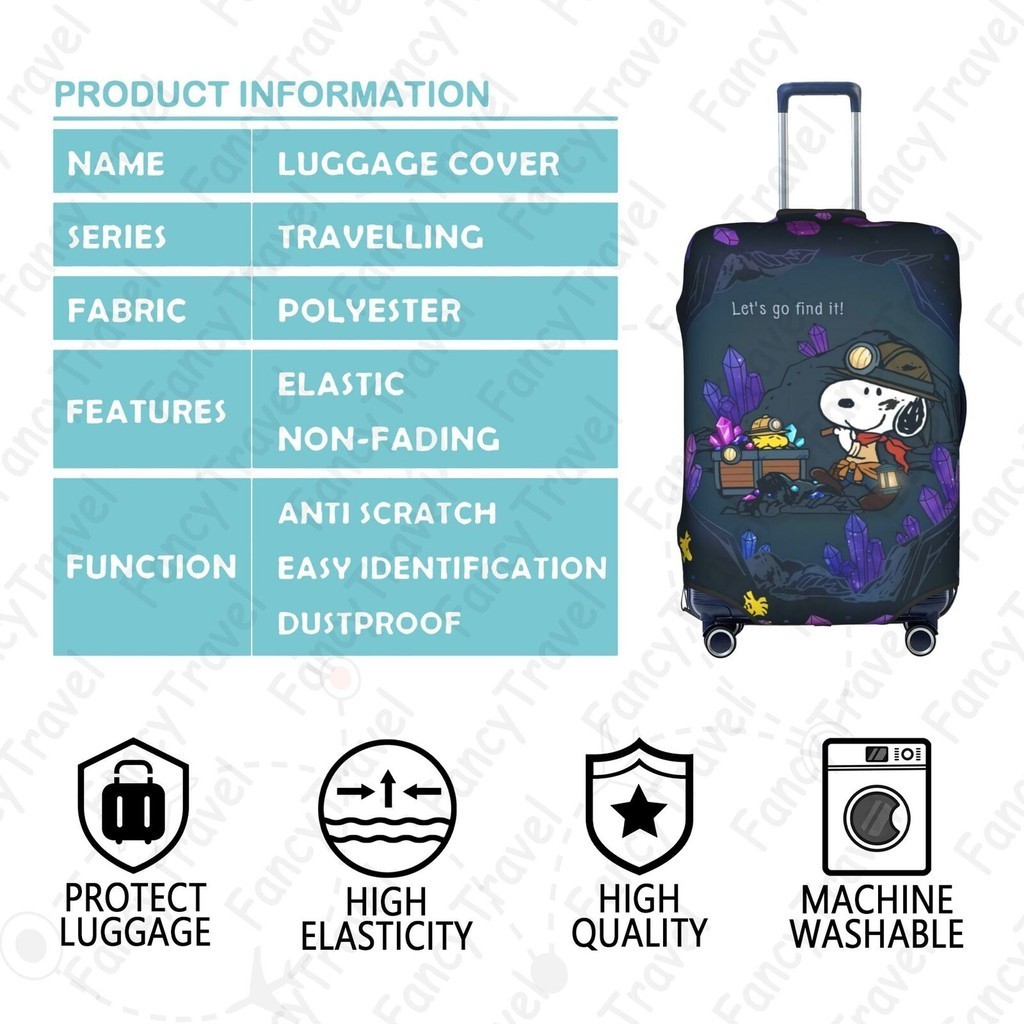 Fancytravel Snoopy ผ้าคลุมกระเป๋าเดินทาง กระเป๋าเดินทาง ผ้ายึดได้เยอะ กันฝุ่น กันรอย สวมใส่ได้ ข้น 18/20/22/24/26/28/32นิ้ว