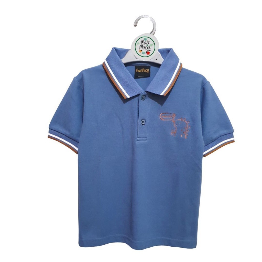 Masimada Kids Dino Collared Tshirt Steel Blue Boys Collared Shirt Steel Blue Polo Shirt Kids
