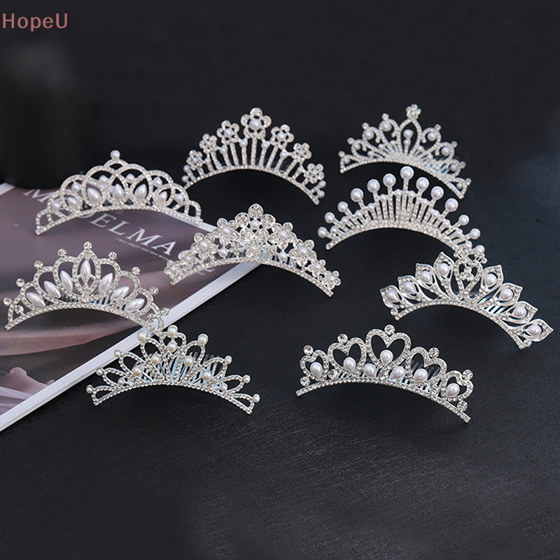 [HopeU] Crysta Crowns Tiaras Vintage Crown Tiara สําหรับผู้หญิงเจ้าสาวประกวดพรหม Diadem งานแต่งงานอุปกรณ์เสริมผม Party Tiaras