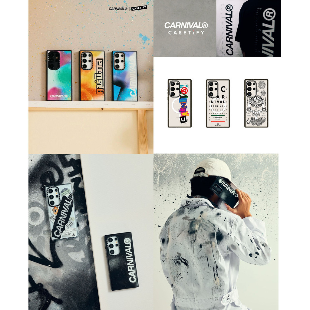 Casetify X CRNIVAL® Crnivalbkk เคส Samsung Series แม่เหล็กดูด Black Edge Clear Samsung Galaxy S22 23 24 Ultra Plus Impact Hard Clear Acrylic Back