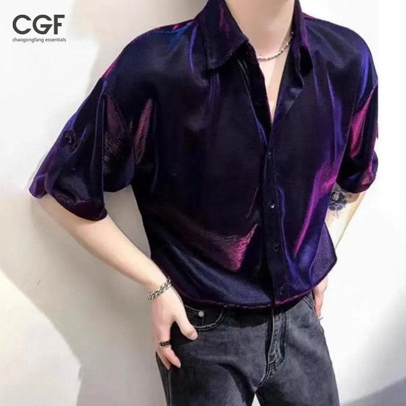 Chaogongfang เสื้อเชิ้ตผู้ชายเกาหลีอินเทรนด์แฟชั่นเดรปหลวมสามในสี่ด้านบน