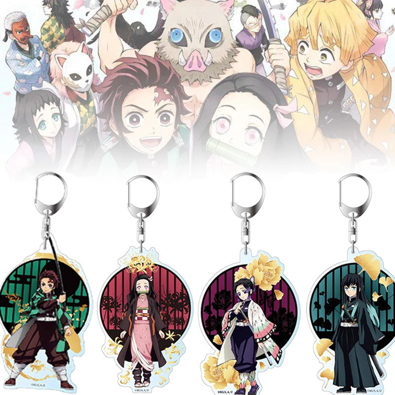 Demon Slayer พวงกุญแจอะคริลิคน่ารักการ์ตูน Key แหวนสําหรับผู้หญิงผู้ชายกระเป๋าเป้สะพายหลังกระเป๋าเครื่องประดับรถของขวัญ Id Badge Holder