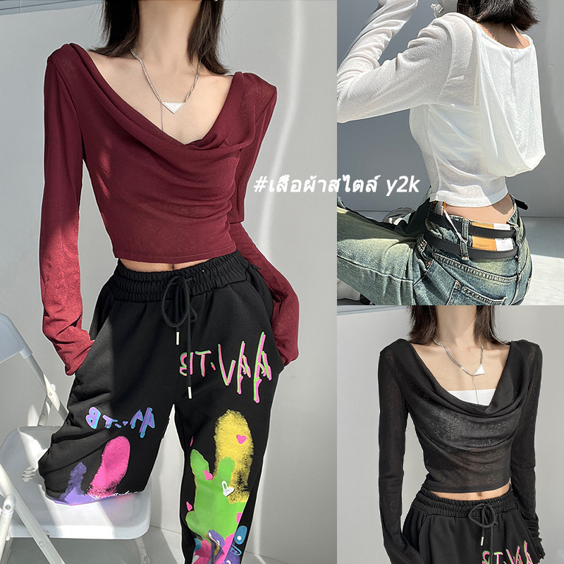 ❤️Anna_V078❤️เสื้อยืดผู้หญิงมีฮู้ดแขนยาวเซ็กซี่ร้อนแรงและเท่ด้วยดีไซน์ที่เป็นเอกลักษณ์และเสื้อสะดือสั้นอเนกประสงค์