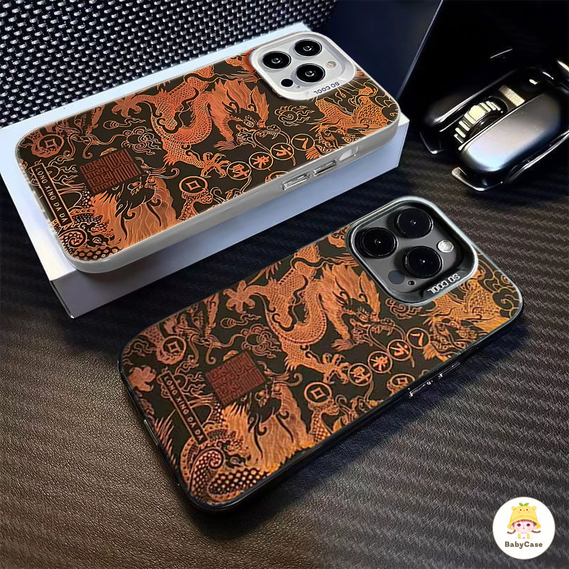 ย้อนยุคมังกรเย็นคู่รักวาดภาพศิลปะฉลากจีน เคสไอโฟน 7Plus 13 14 12 15 11 Pro Max 14 15 7 8 Plus XR X XS MAX SE 2020