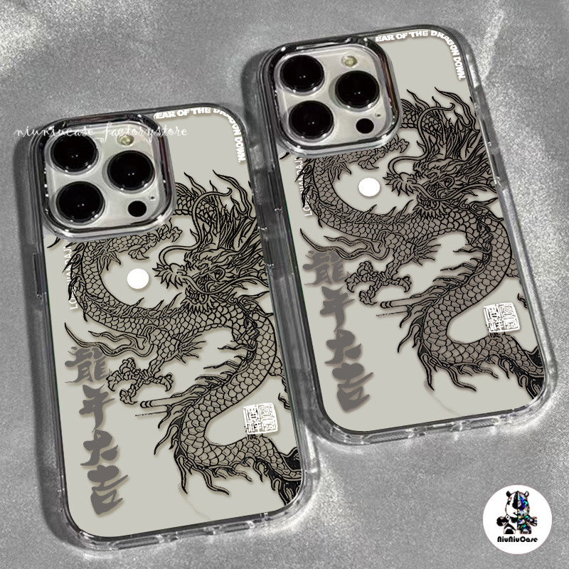 รูปแบบมังกร เคสไอโฟน11 14 For iPhone 11 13 12 14 15 Pro Max X XS 7 Plus เคส รูปแบบโปร่งใส ซิลิโคนนุ่มกันกระแทก TPU Case