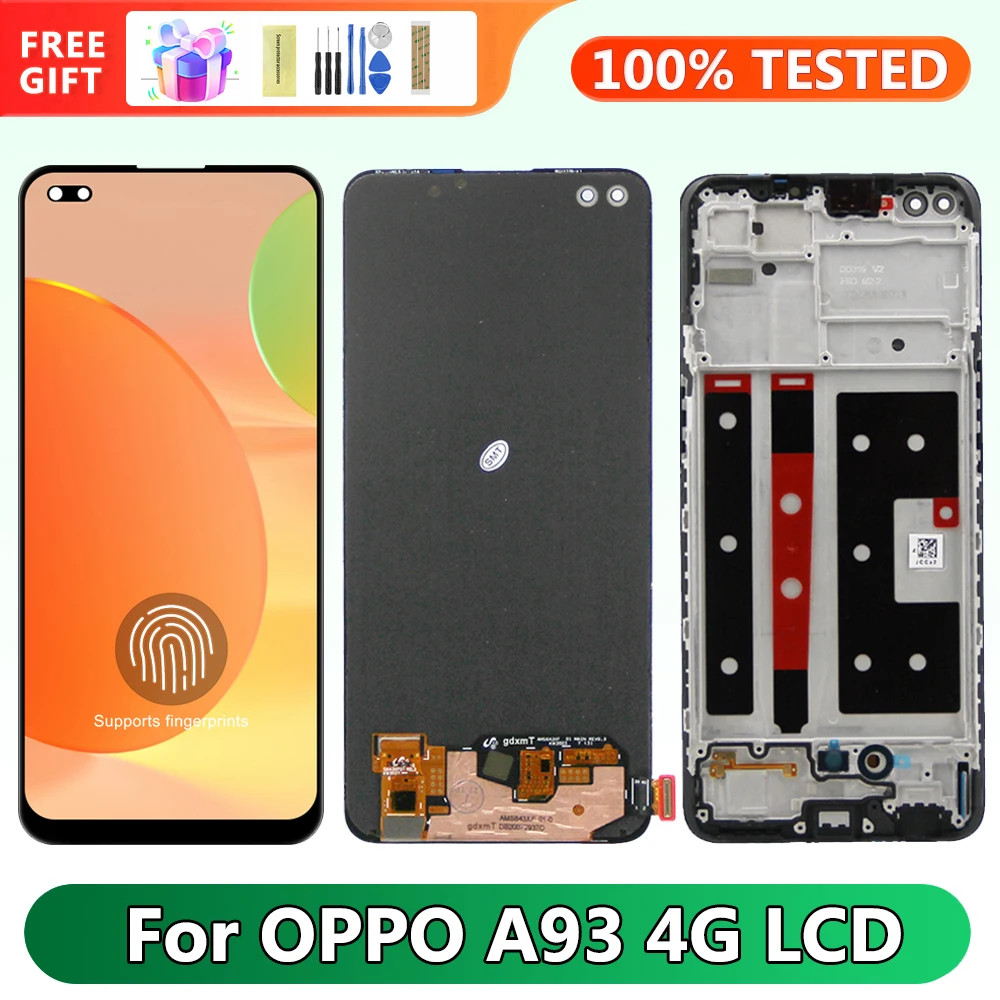 Super Amoled A93 4G หน้าจอพร้อมกรอบ,สําหรับ Oppo A93 CPH2121 CPH2123 จอแสดงผล Lcd Touch Screen Digitizer Assembly กรอบ Part