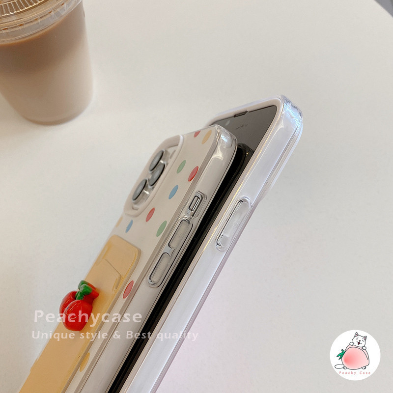 เกาหลี 3D Cherry สีสัน Wave Point สีชมพู Checkered Stripes 3 ใน 1 ช่องใส่การ์ดเคสโทรศัพท์สําหรับ iPhone 15 14 Plus 13 12 11 Pro Max Xr X Xs 8 7 SE2020 6 TPU กันกระแทกมือถือปลอก - รูปที่ 6