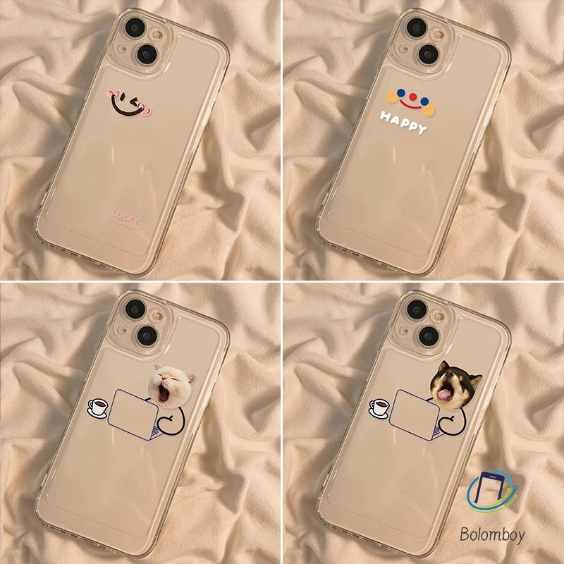 สำหรับเคส iPhone 11 สวยงาม 12 13 14 15 Pro Max XR 7 8 Plus X XS SE เคสมือถือคู่รักแบบใส หน้ายิ้ม นิ่มและกันกระแทก