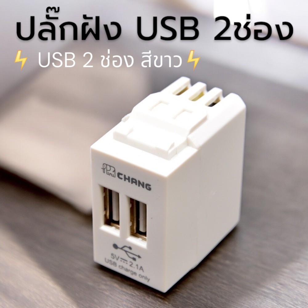 Chang USB-908 เต้ารับUSB 2 ช่อง สีขาว เต้ารับชาร์จ USB เต้ารับยูเอสบี ปลั๊กไฟ USB ปลั๊กฝัง USB ช้าง 