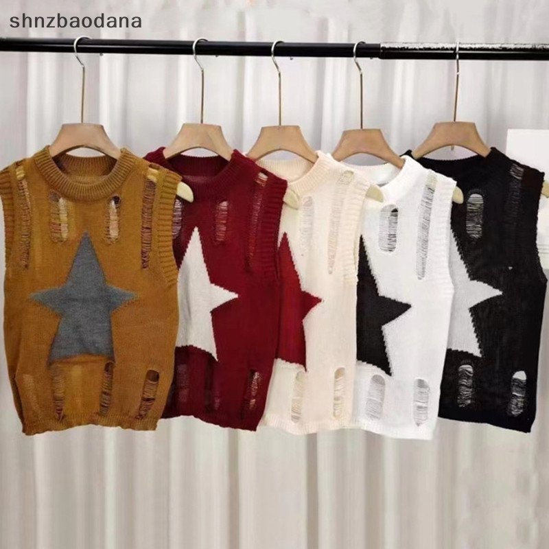 [SHNZAA] เสื้อกั๊กถักรูกลวงคนดังของผู้หญิง FSSG