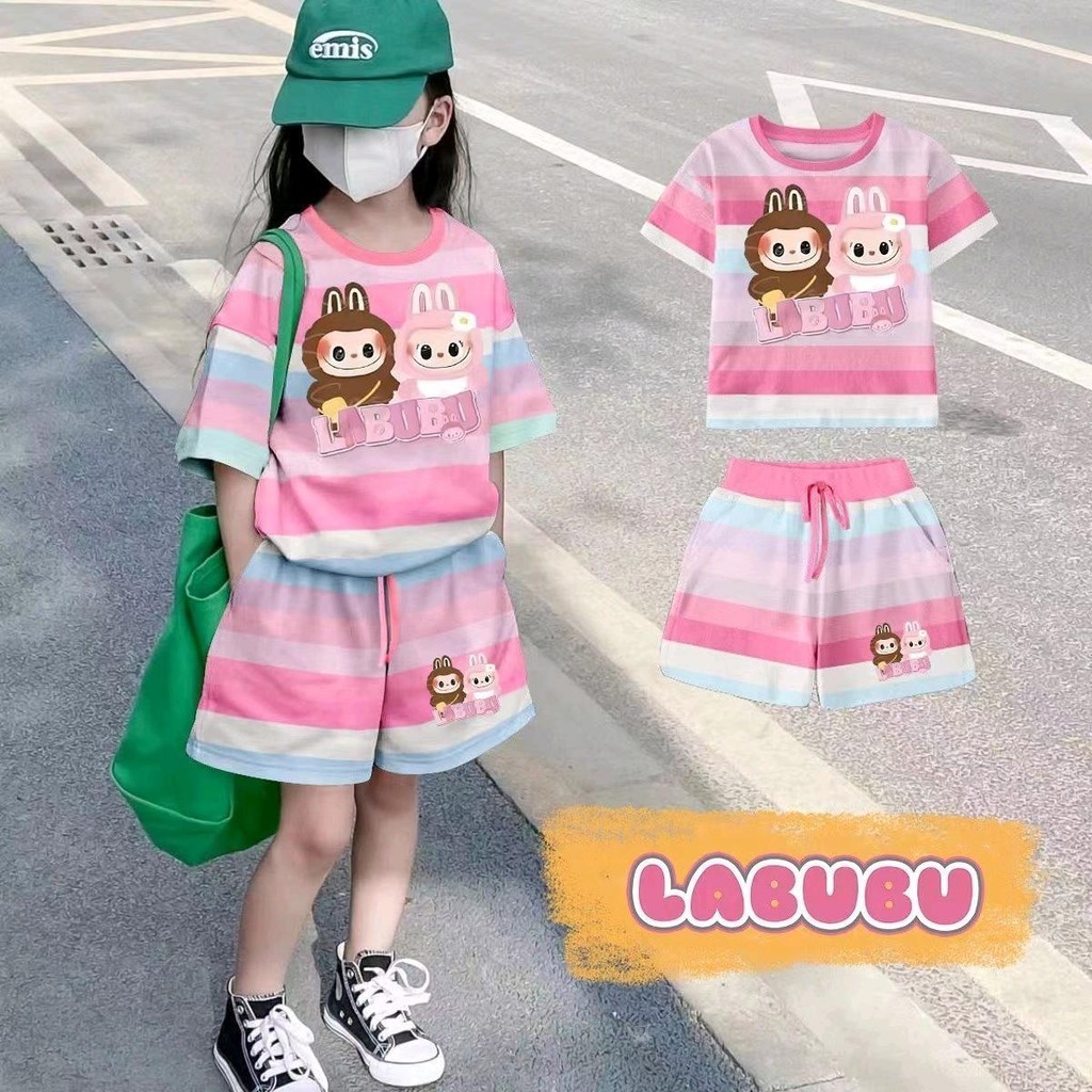 ชุดเซ็ทเด็กลายการ์ตูนสุดฮิต เสื้อแขนสั้น+กางเกงขาสั้น สีพาลเทลสีสันสดใส(กางเกงมีกระเป๋าข้าง) เด็กหญิง เด็กชายใส่ได้