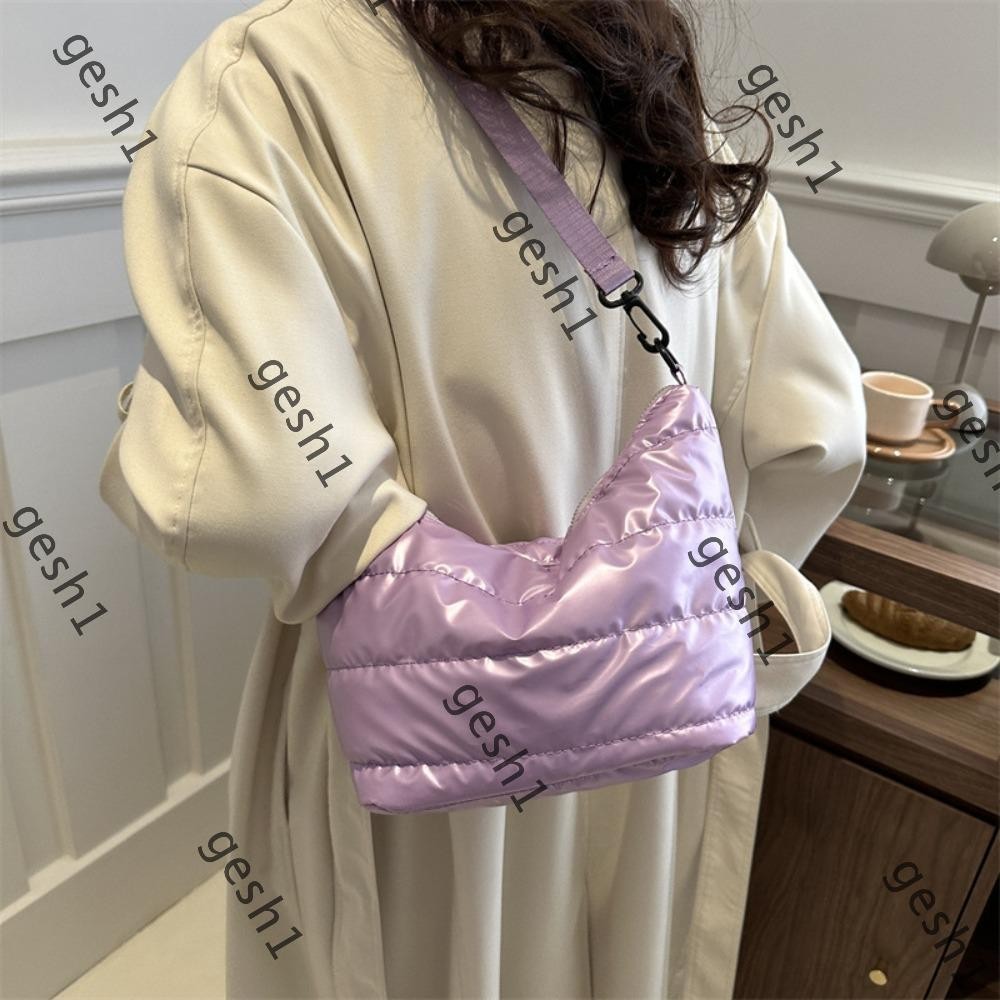 กระเป๋าสะพายไหล่ GESH1, Down Cotton Cushion Solid Underarm Bag, 2024 Quilted Puffy Commuting Bag ชีวิตประจําวัน