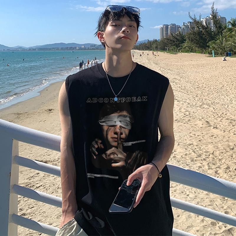 Y-T [จัดส่งในประเทศไทย] เสื้อยืดขนาดใหญ่เสื้อยืดพิมพ์ลาย "OK19",ผ้าฝ้าย 100%,เสื้อแขนกุด,ไม่หดตัวฮิปฮอปอเมริกัน