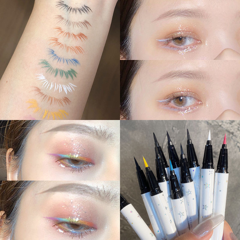 อายไลเนอร์ปากกาสี 12 สี ของเหลว ไม่เลอะ กันน้ํา ทนทาน หัวบางสุดๆ สามเณร ปากกาเจลสีขาว