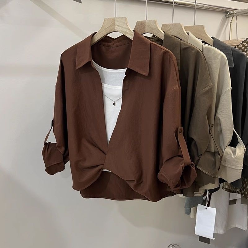 [1.8,000คน ของสะสม] โปโลคอปกปลอมสองชิ้นเสื้อแขนยาวผู้หญิง2024ต้นฤดูใบไม้ร่วงอายุลดสวยเก๋สไตล์ตะวันตกเสื้อขนาดเล็กด้านบน[15,000คนรวบรวม]โปโลเคลมปลอม