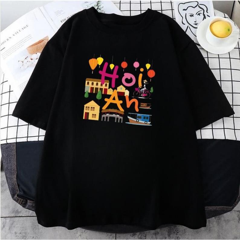 เสื้อยืดพิมพ์ลาย HOI AN และสถานที่ชื่อดังใน Hoi An HOTTREND 2025 cotton 220 gsm ยืด เย็นสบาย ระบายอา