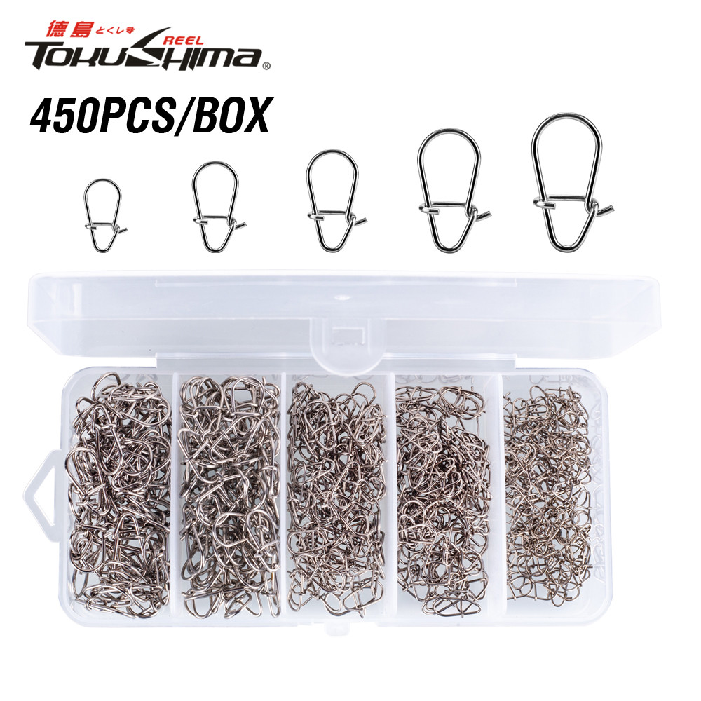 450 ชิ้น/กล่องตกปลา Lure Connector 10-39.6Kg ตกปลาความแข็งแรงสูง Hook Snap ล็อคค