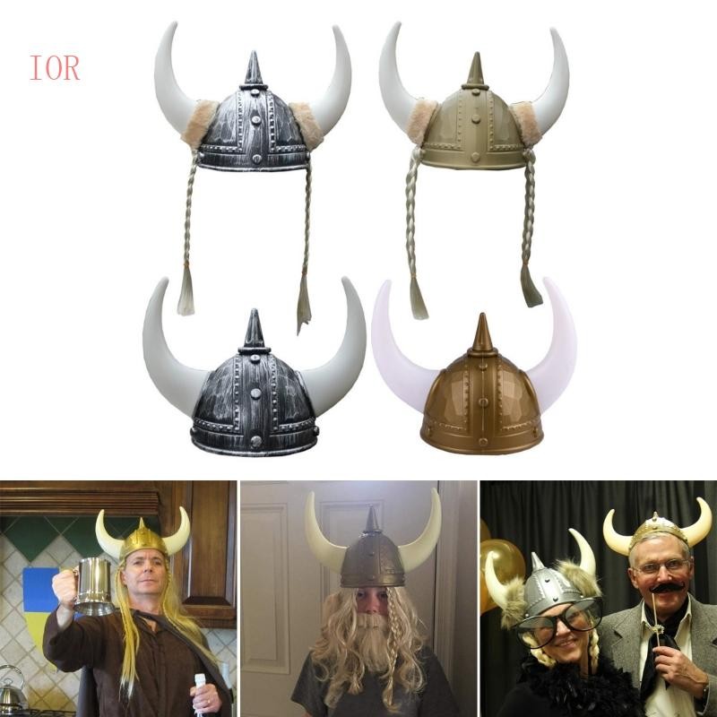 Ior หมวกกันน็อคไวกิ้งสําหรับผู้ใหญ่พร้อมแตรสําหรับ VikingTheme Party คอสเพลย์อัศวินนักรบหมวก