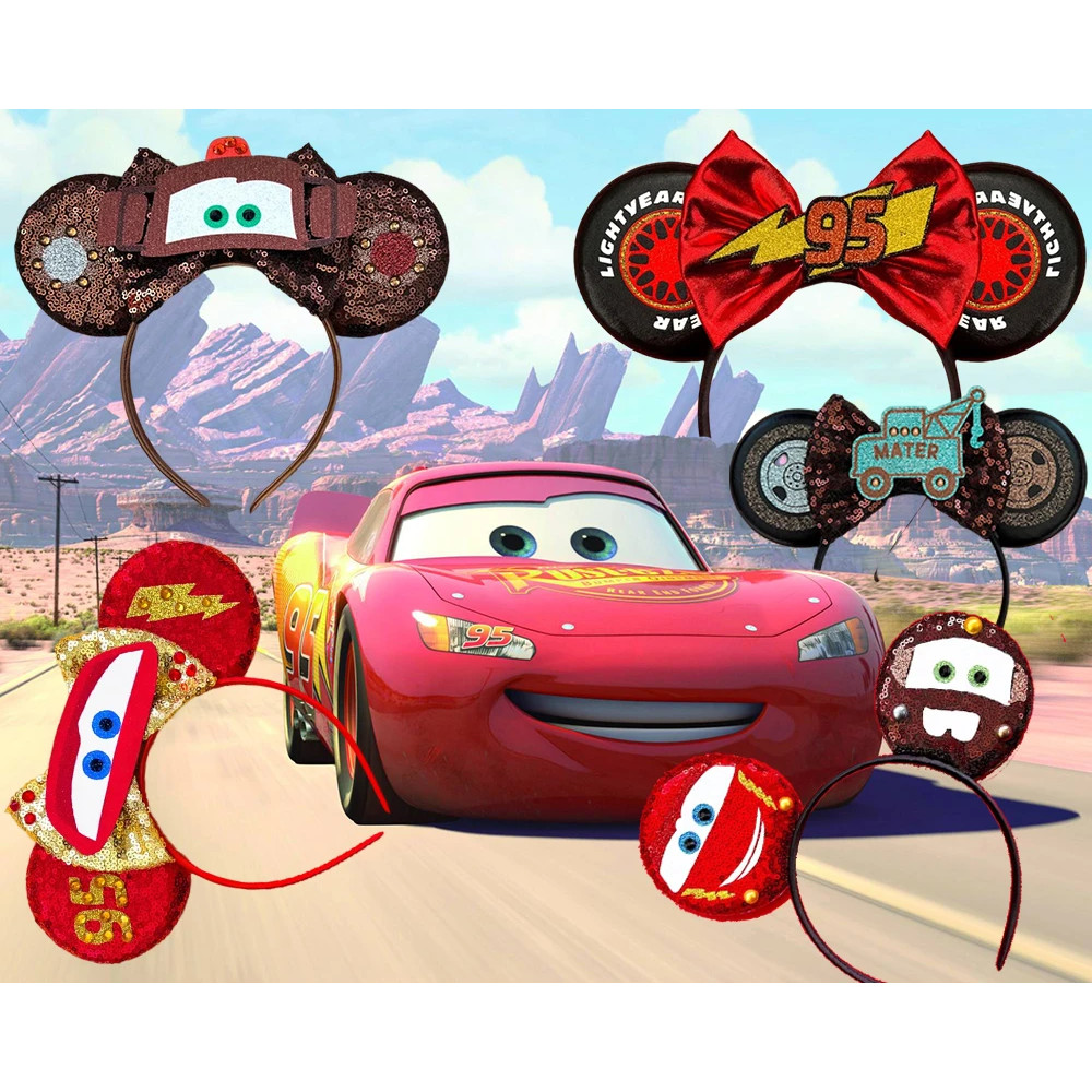 Disney Pixar Anime Cars หู Lightning McQueen Headbands ผู้หญิงน่ารัก Mater Hairbands สาวเลื่อมโบว์ Levin 95 อุปกรณ์เสริมผมเด็กเพื่อนวันเกิด Party