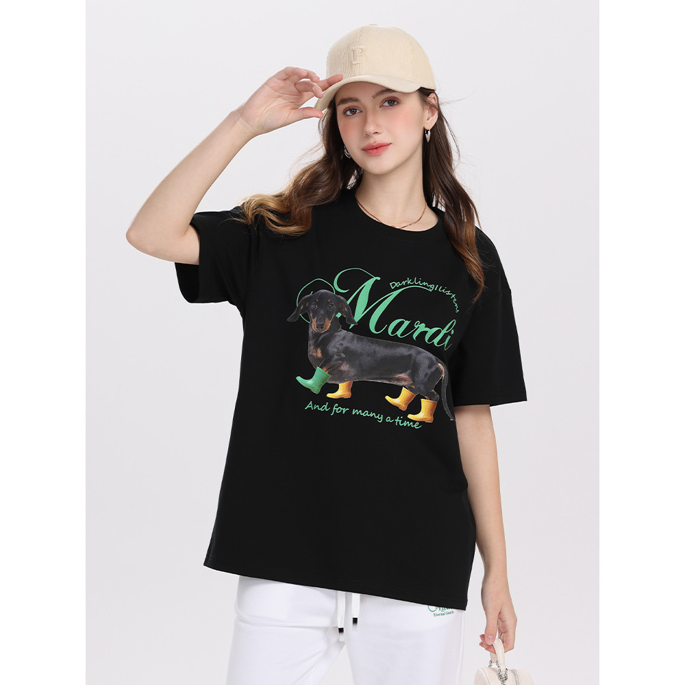 Mard 25 ฤดูร้อนสไตล์ใหม่แขนสั้น Dachshund พิมพ์เสื้อยืดหลวม Slimmer ดู All-Match Casual ผู้ชายผู้หญิงสไตล์เดียวกัน