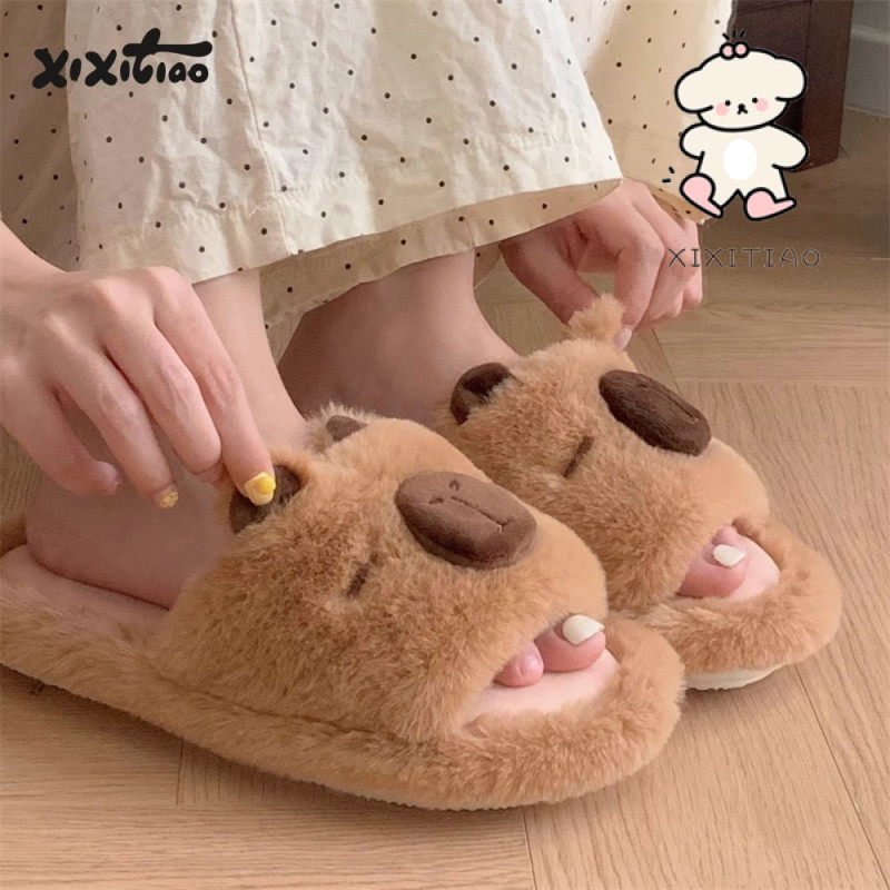 Xitiao รองเท้าแตะผ้าฝ้าย Capybara Capybara น่ารักนักเรียนหญิงให้ความอบอุ่น