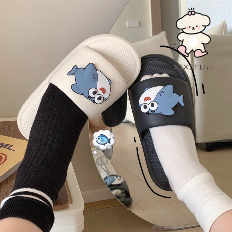 Xixitiao รองเท ้ าแตะ Simple น ่ ารัก Shark สุภาพสตรีฤดูร ้ อนสีทึบสบาย