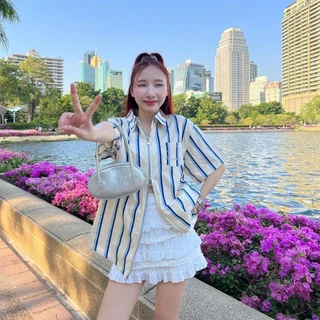 Aurora🛒พร้อมส่ง🚚 (รูปถ่ายจากงานจริง) เชิ้ตแขนยาวซิป เสื้อเชิ้ตแขนยาวOversize Florida Oversize Shirt เชิ้ตแขนสั้นซิป