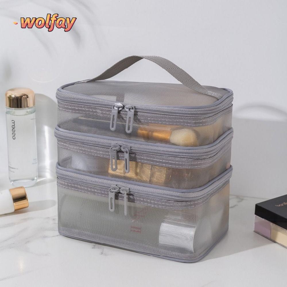 Wolfay Make Up Organizer Bag, 1/2/3 ชั้นตาข่ายโปร่งใสกระเป๋าเดินทางเครื่องสําอาง,แบบพกพาขนาดใหญ่ความจุกระเป๋าเดินทางผู้หญิง