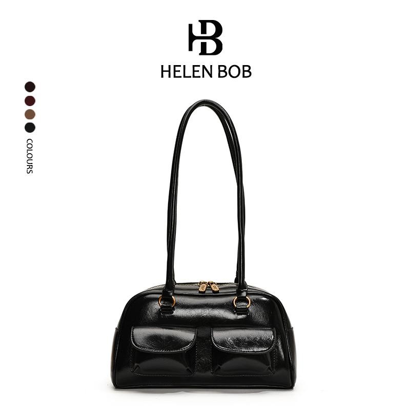 HelenBob กระเป๋าสะพายไหล่ผู้หญิง สไตล์อ้วน เวอร์ชันเกาหลี ความจุขนาดใหญ่ วัสดุ PU มีสไตล์ กันน้ำ มีซิป