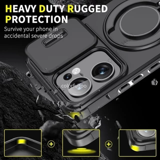 เกราะกันกระแทกเคสโทรศัพท์สําหรับOppo Reno 14F 13F 13 Pro Reno13F Reno13Pro Reno14F 15F S 4G 5G Pushดึงสไลด์กล้องเลนส์ป้องกันHardปลอกปกหลังพร้อมผู้ถือแหวนโลหะ