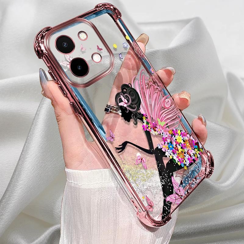 สําหรับ Vivo Y28 กรณีสีชมพูชุบการ์ตูนซิลิโคน TPU anti drop โทรศัพท์มือถือกรณี VivoY28 Y 28 V2352 ปลอกกันกระแทกฝาหลังหรูหรา