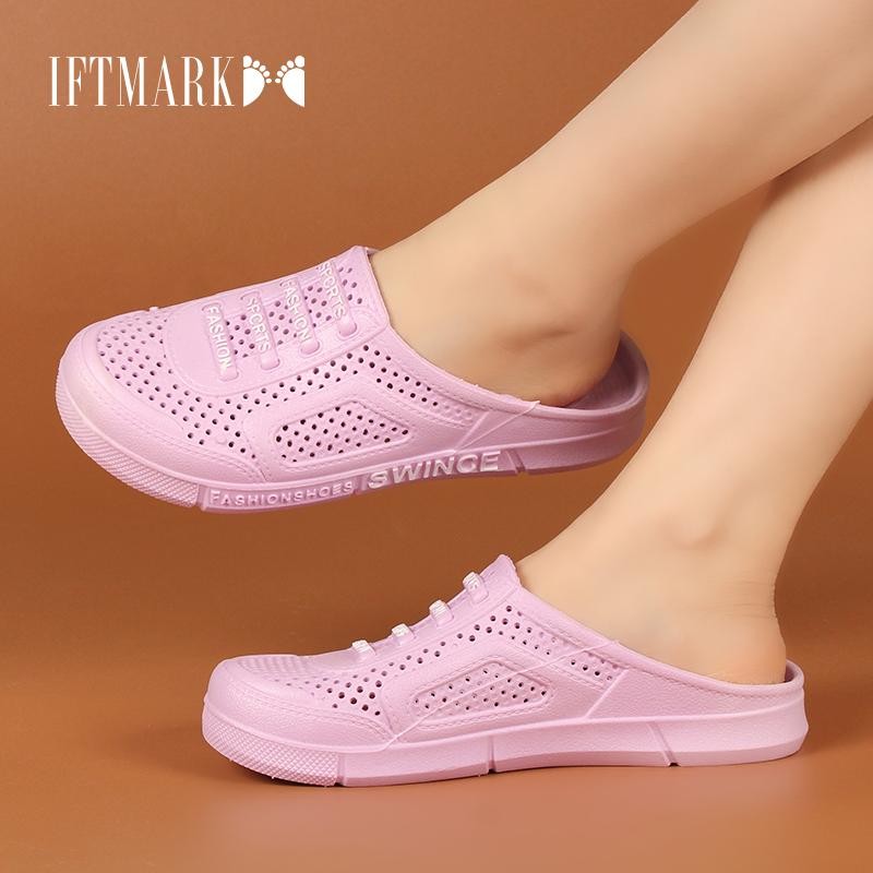 IFTMARK รองเท้าแตะหน้าร้อนแบบมีรูสำหรับผู้หญิง กันลื่น ใส่สบาย น้ำหนักเบา ระบายอากาศ สำหรับใส่ในบ้านและชายหาด