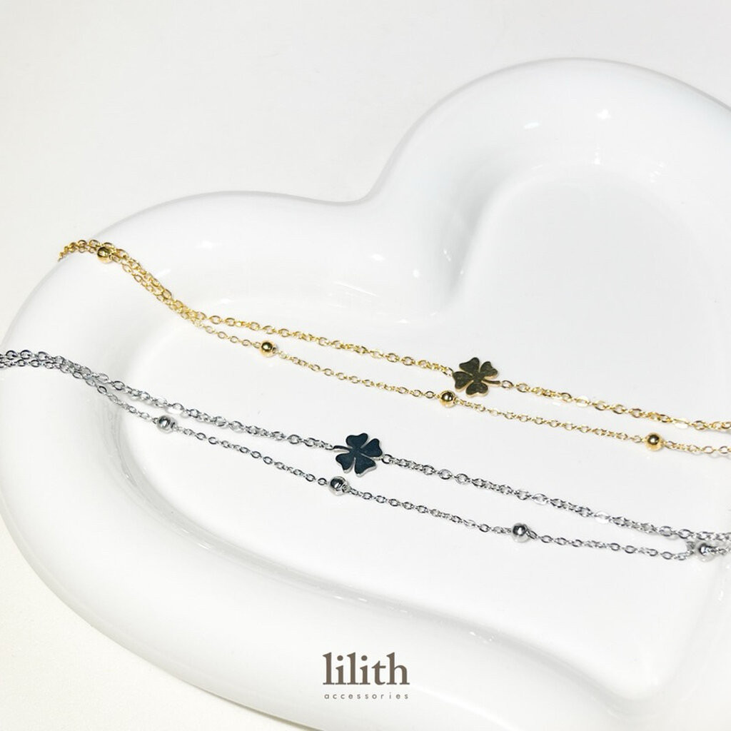Lilith - 2 layers Four-leaf clover สร้อยข้อมือ stainless จี้ใบโคลเวอร์
