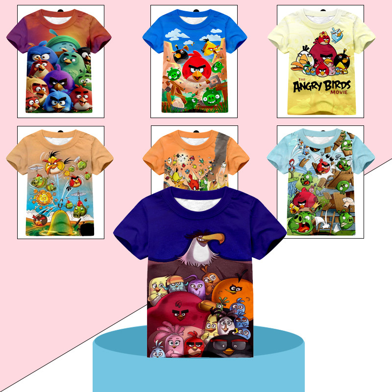 Angry Bird Boy เสื้อยืดแขนสั้น-การ์ตูนเกมรูปแบบเสื้อยืด-น่ารักพิมพ์เด็กแขนสั้นเสื้อยืดฤดูร้อนทุกวัน 