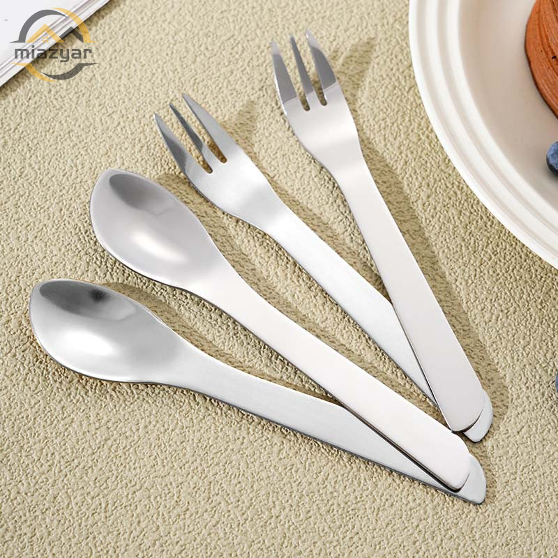 【miazyar.th】สแตนเลสบนโต๊ะอาหารญี่ปุ่นขนมหวานส้อมเอียงจับช้อนกาแฟโยเกิร์ต