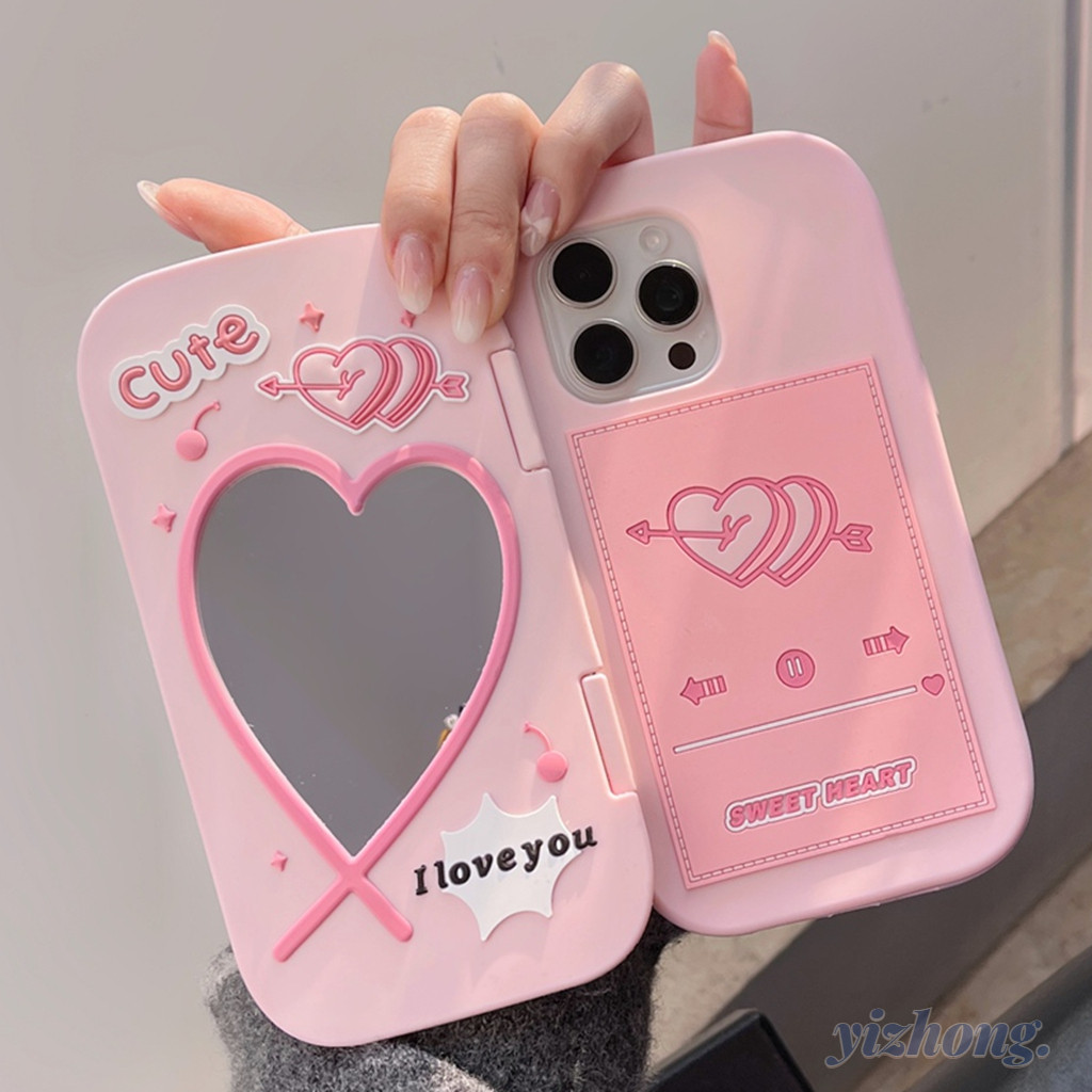 สําหรับ ไอโฟน 17 16 15 14 13 มือโปร สูงสุด สร้างสรรค์พลิกปกกระจกแต่งหน้าออกแบบสีชมพูหวานกุทัณฑ์รักซิลิโคนอ่อนนุ่มกันกระแทกกรณีโทรศัพท์ป้องกันรอยขีดข่วนทนต่อก