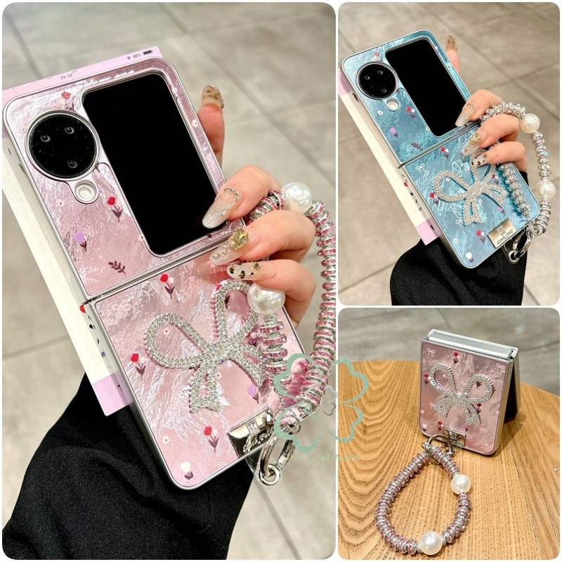 แฟชั่น Glacier ดอกไม้รูปแบบสําหรับ OPPO Find N3 N2 สร้อยข้อมือพลิกข้อมือโซ่กันกระแทกปกแข็ง