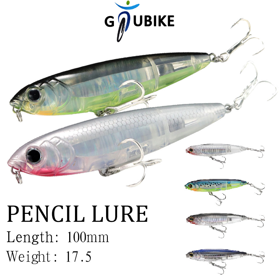 Gtubike 1 ชิ้น 100 มิลลิเมตร 17.5 กรัมดินสอลอยน้ํา Hard เหยื่อ 3D Fisheyes สีสัน Lure พร้อมตะขอ Treble